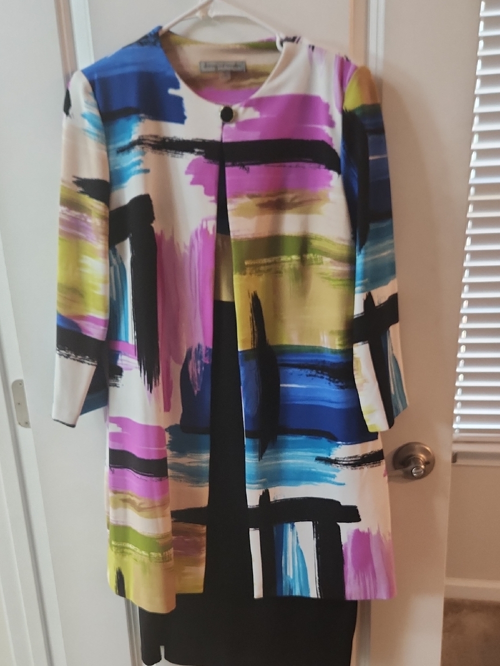 Danny & Nicole Multicolor Brushstroke Long Sleeve Coat Dress